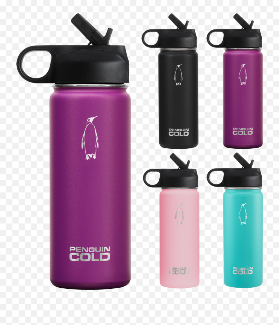 18oz Straw Lid King Penguin Cold Vacuum Insulated Stainless Steel Water Bottle - Hydro Flask 18 Oz Straw Lid Emoji,Hydro Flask Logo