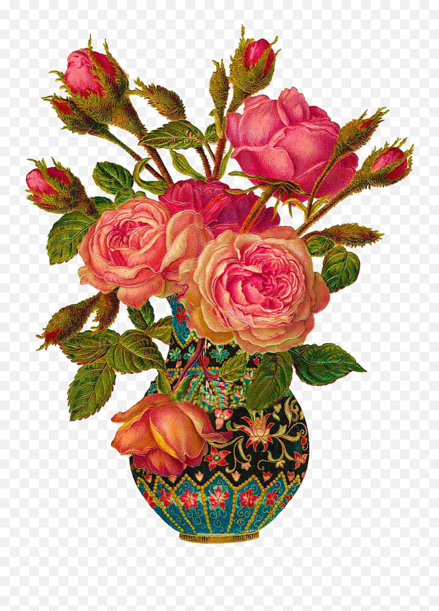 Free Vintage Flowers Vintage Pink Roses In Ornate - Vase Ya Hay Ya Qayum Emoji,Free Vintage Clipart