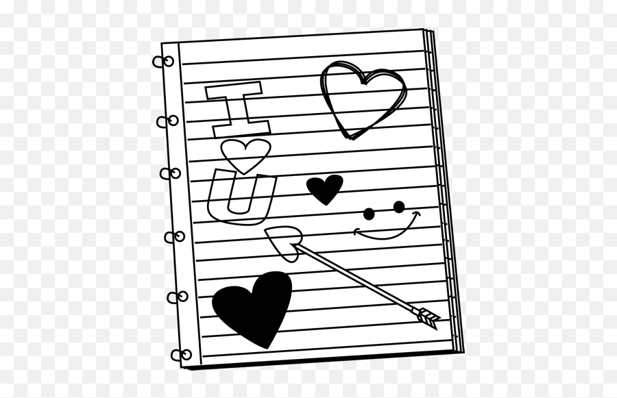 Valentine Clipart Black And White Png Hearts Double Heart - Notepad Clipart Black And White Emoji,Heart Clipart Black And White