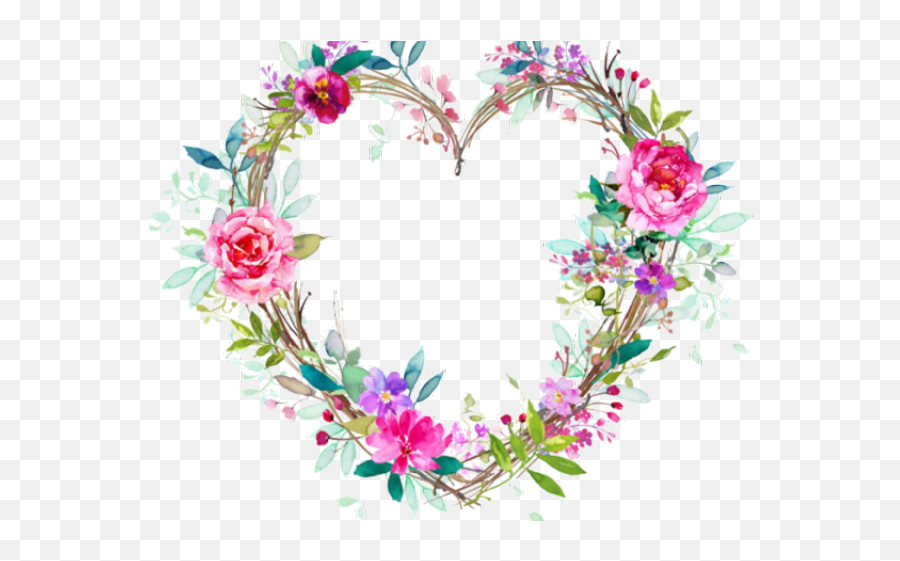 Pinterest Clipart Heart - Flower Heart Wreath Png Watercolor Heart Floral Wreath Emoji,Flower Wreath Clipart