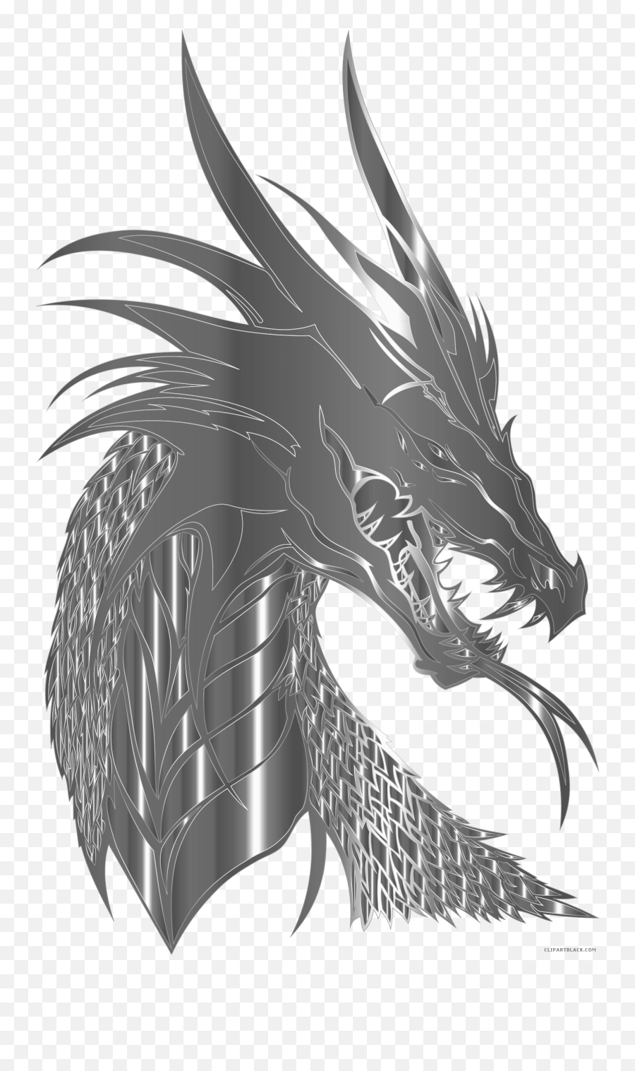 Dragon Head Animal Free Black White Images - Dragon With Dragon Silhouette Transparent Background Emoji,Dragon Clipart Black And White