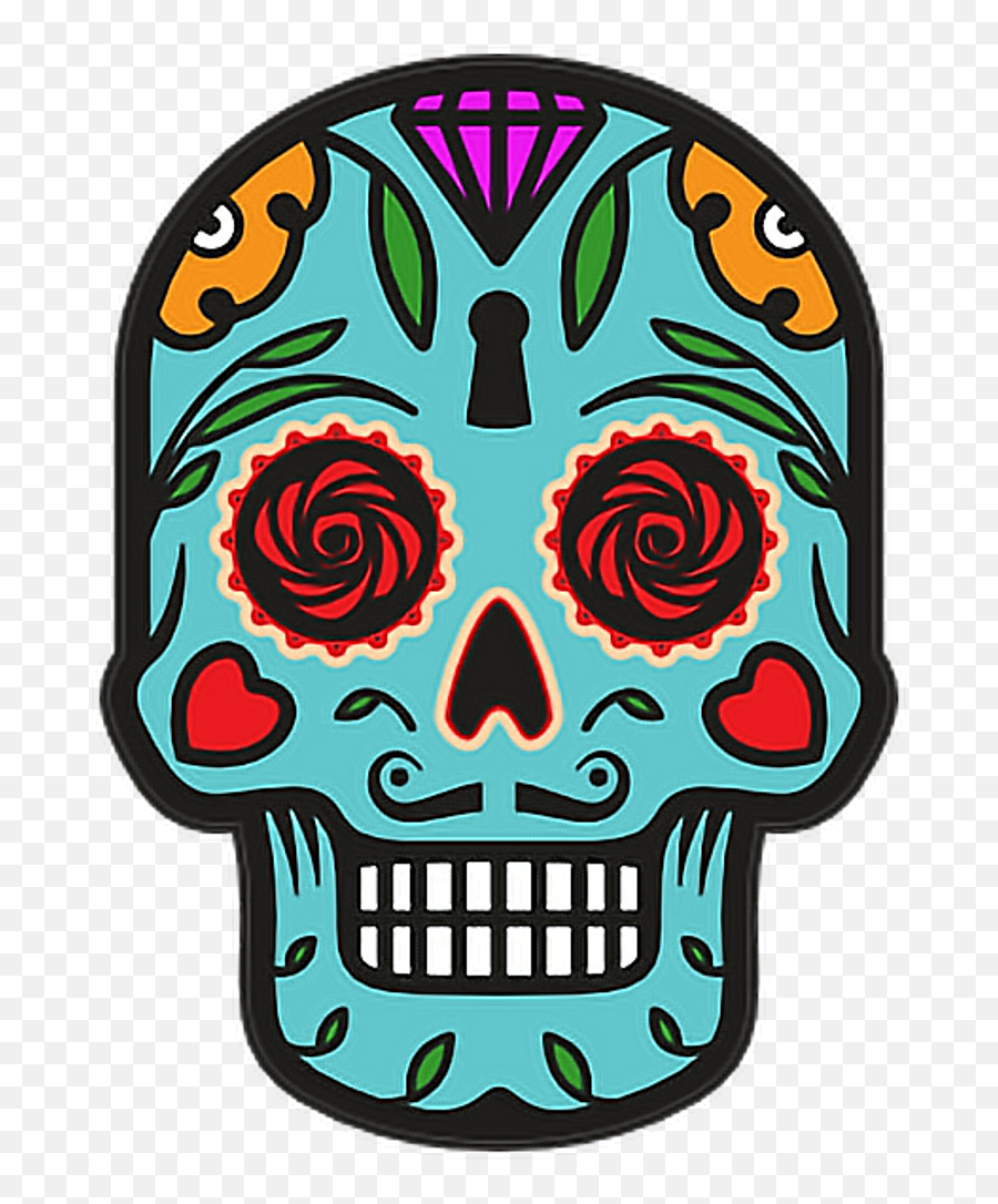 Catrina Skull Halloween Diademuertos Blue Flowers Happy Emoji,Dead Emoji Png