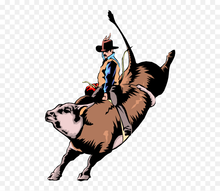Rodeo Cowboy Rides Bronco Bull - Transparent Bull Rider Png Emoji,Rodeo Clipart