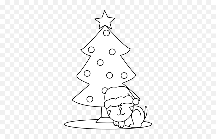 Black And White Cat Sleeping Under A Christmas Tree Clip Art Emoji,Sleeping Cat Clipart