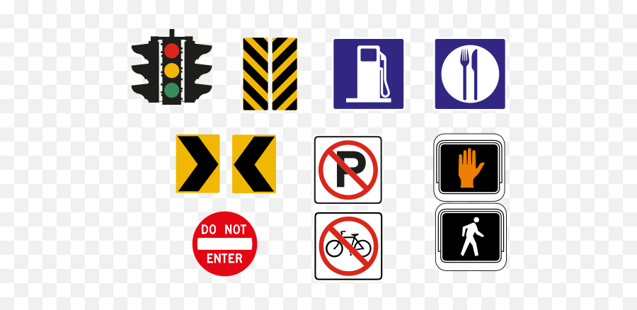 Vector Drawing Of Selection Of Traffic Road Signs In - Icon Traffic Signs Png Emoji,Prohibido Png