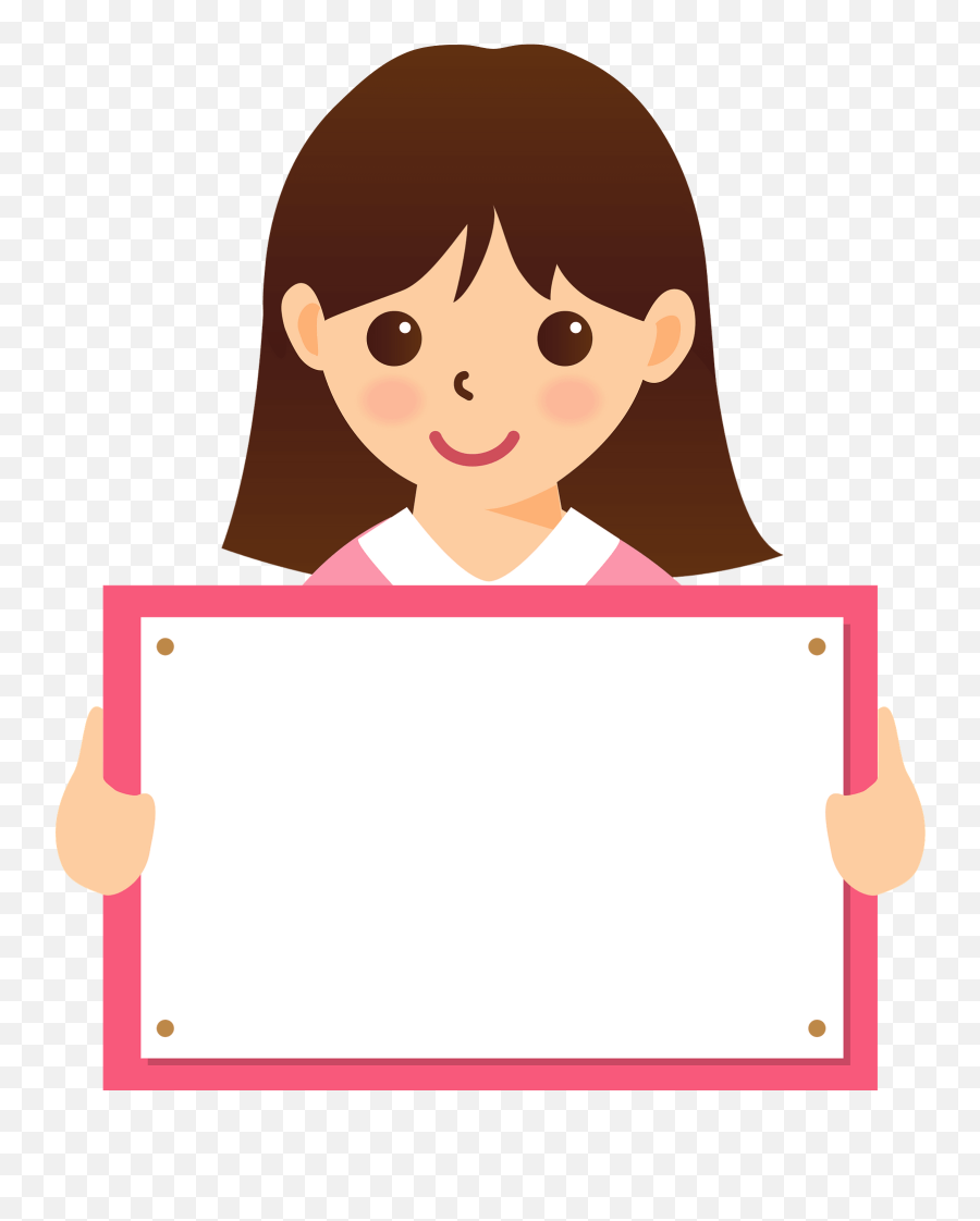 Girl Is Holding A Message Board Clipart - Cartoon Girl Holding Board Clipart Emoji,Board Clipart