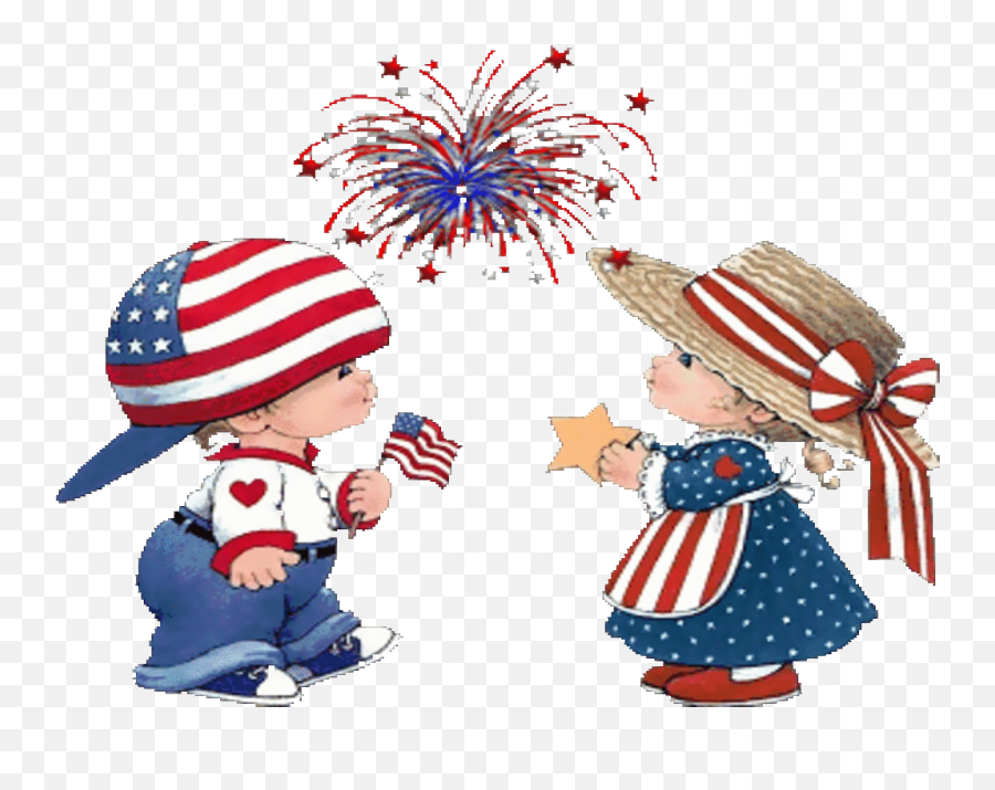 July 4th Cartoon Clip Art 1 - 4th Of July Boy And Girl Emoji,Fourth Of July Clipart