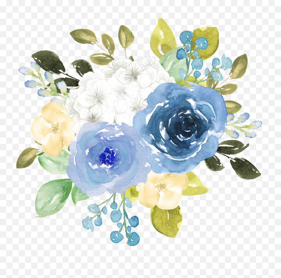Hand Painted Blue Watercolor Flower Png - Floral Emoji,Watercolor Flowers Png