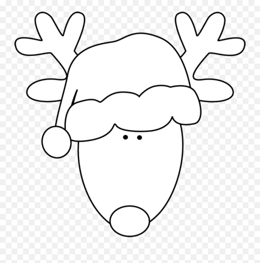 Download Black And White Reindeer Head And Santa Hat Clip - Kids Reindeer Clip Art Black And White Emoji,Christmas Hat Clipart
