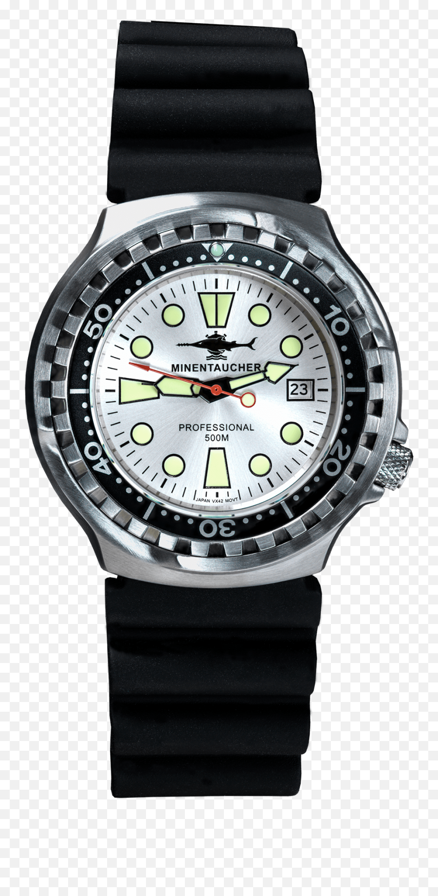 Minentaucher Professional 500 Silver Rubber Strap - Men Dive Watch Silver Emoji,Cool S Logo