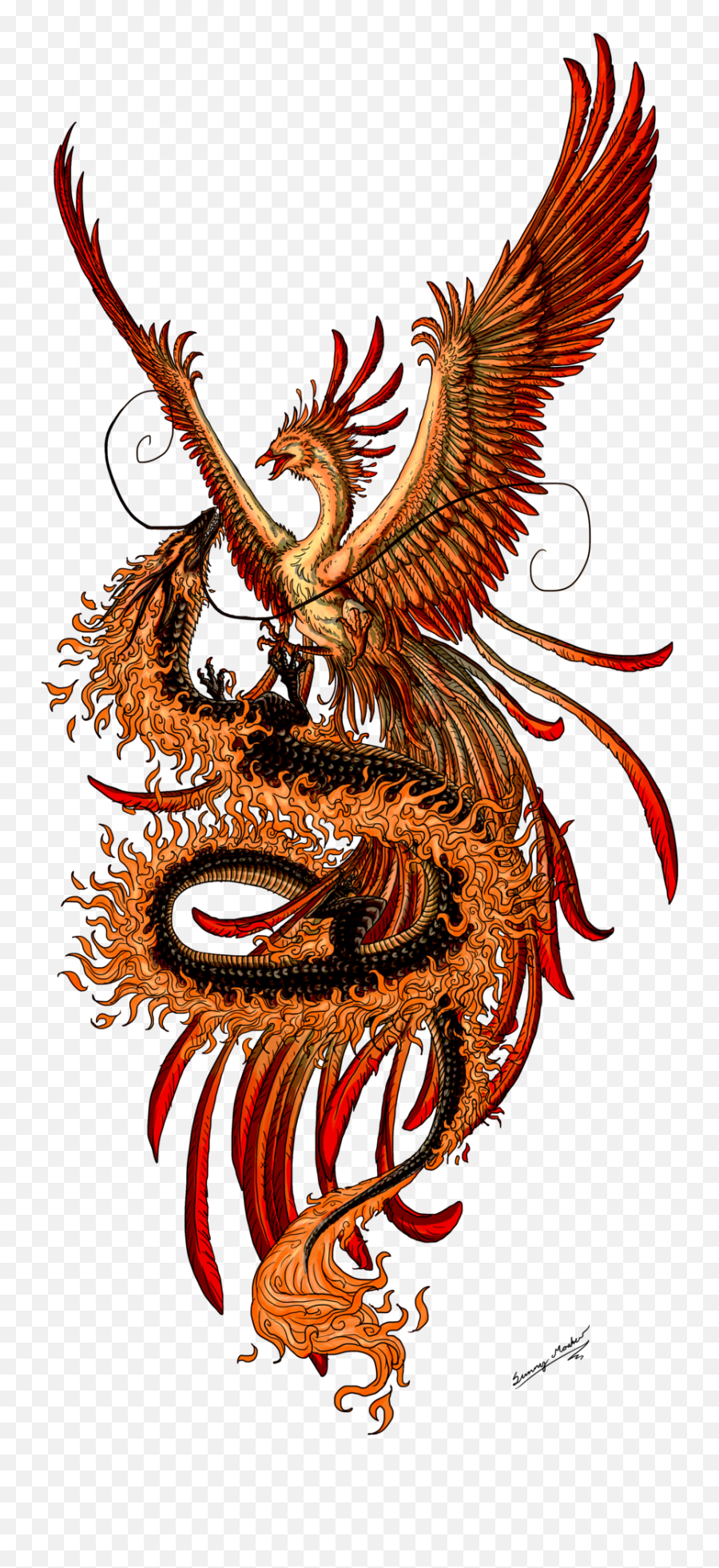 Phoenix Tattoo Design Picture - Phoenix And Dragon Dragon And Phoenix Tattoo Emoji,Phoenix Clipart