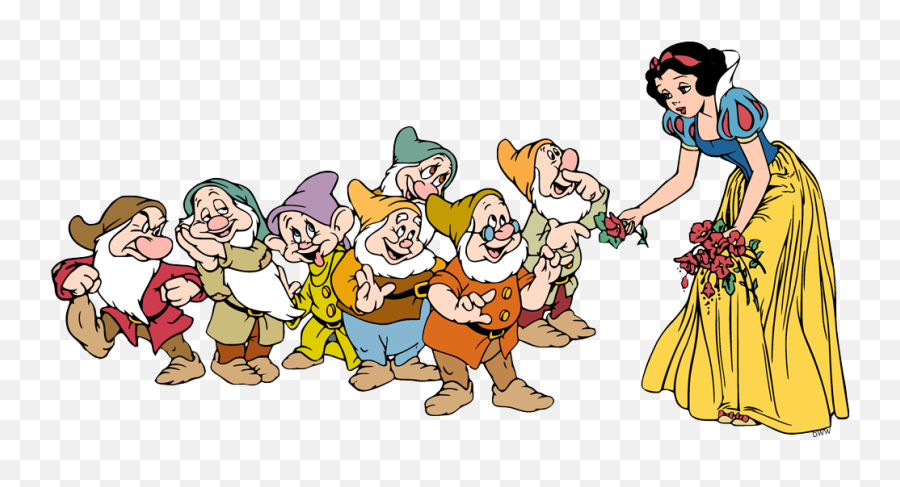 Snow White With Dwarfs Clip Art - Sharing Emoji,Snow White Clipart