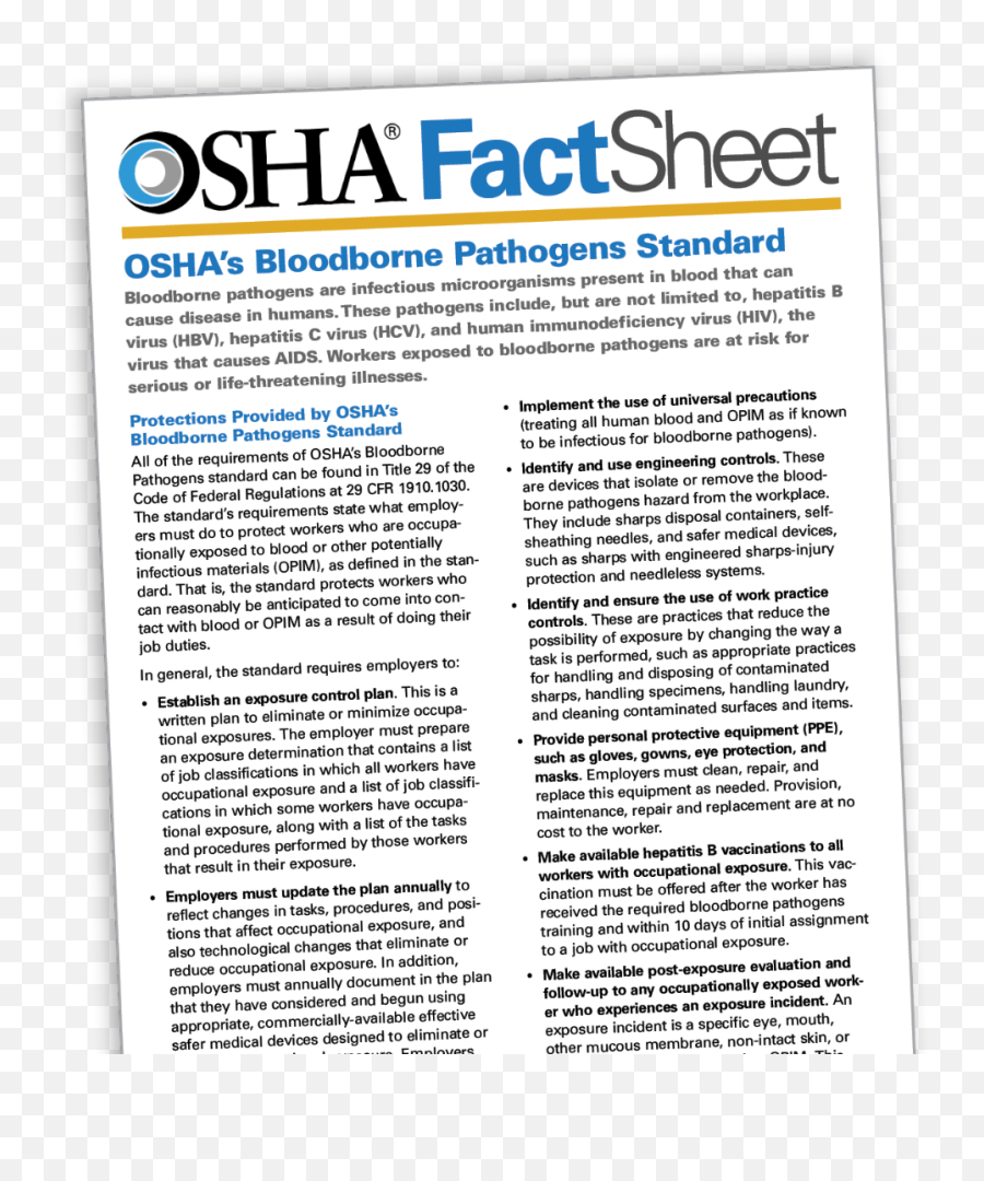 Osha Fact Sheet - Bloodborne Pathogens Standard Osha Emoji,Bloodborne Logo Png