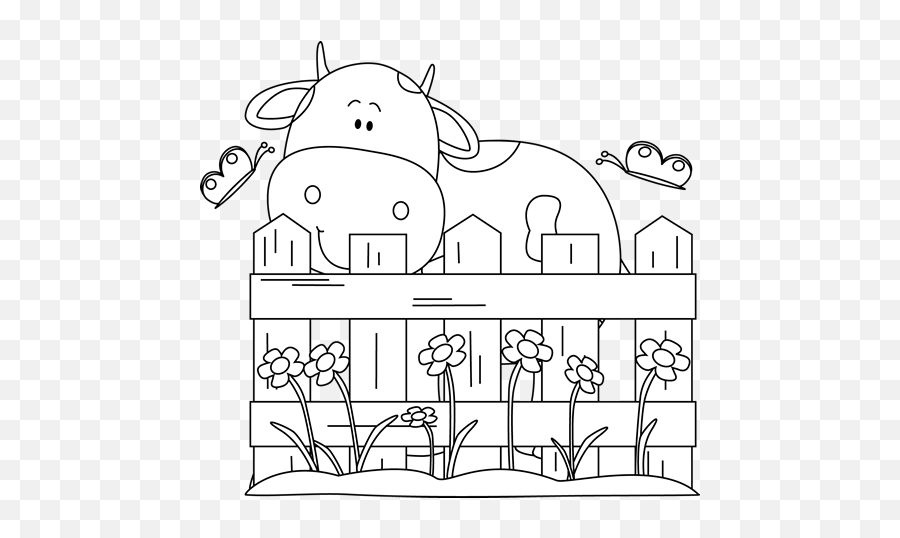 White Cow Behind A Fence Clip Art - Behind The Fence Clipart Black And White Emoji,Fence Clipart