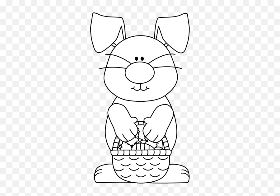 Black And White Bunny With An Easter Basket Clip Art - Black Printable Easter Bunny Clipart Black And White Emoji,Easter Basket Clipart