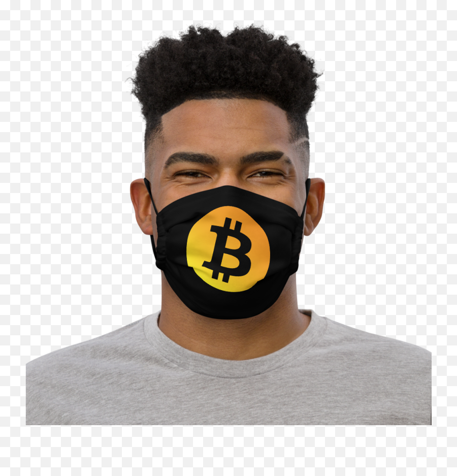 Neon Orange Bitcoin Logo Premium Face Mask Black - Mask Emoji,Afro Logo