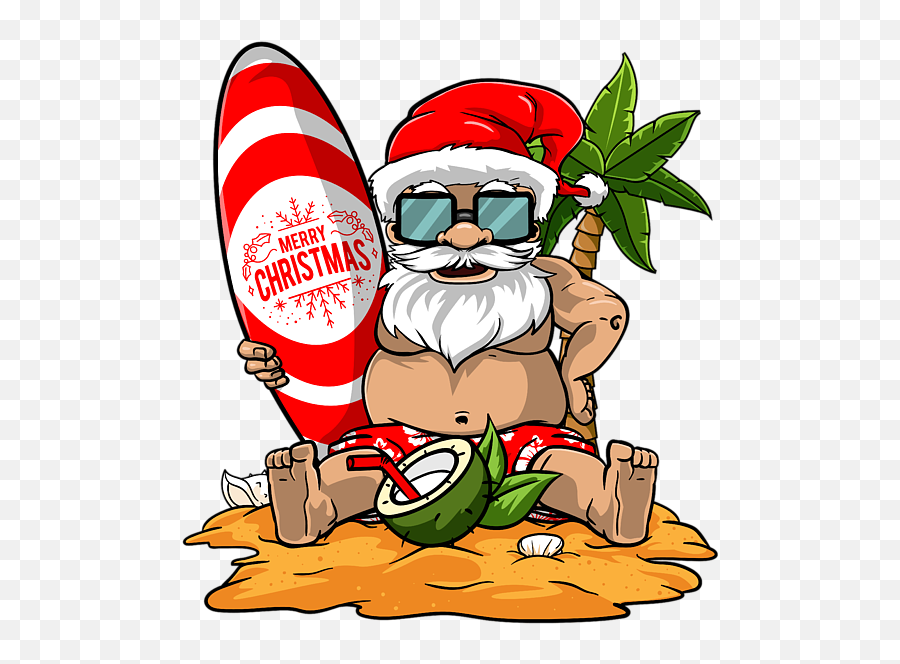 Christmas In Summer Funny Santa Hawaiian Beach Surfing Gift Design Duvet Cover - Christmas In Summer Santa Emoji,Santa Transparent