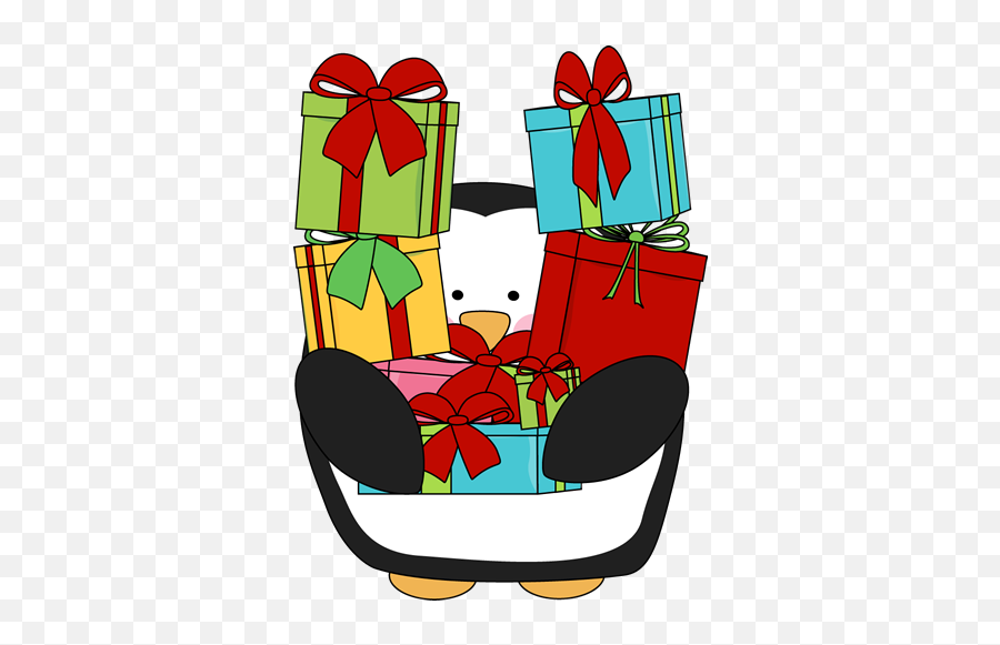 Cute Christmas Present Clip Art - Clip Art Library Christmas Penguins With Presents Emoji,Present Clipart