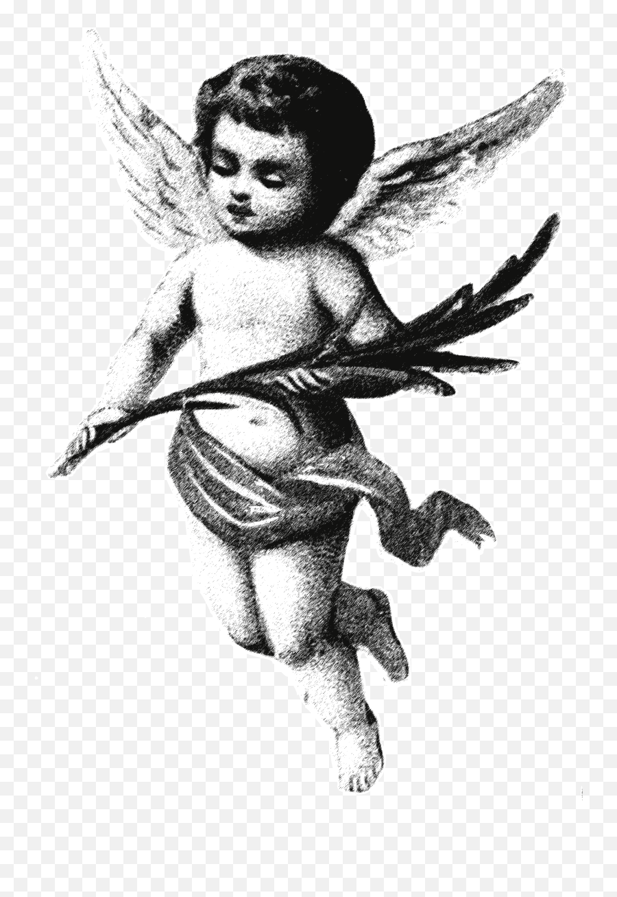 Black And White Vintage Drawing Of The - Baby Angel Png Black And White Emoji,Angel Clipart