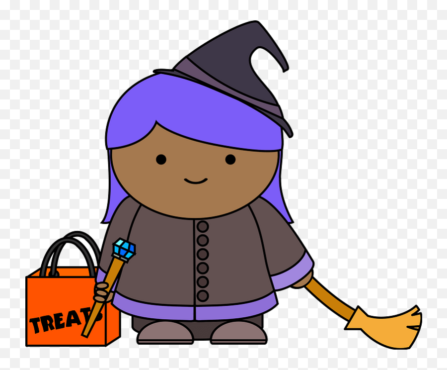 Girl Dressed As A Witch For Trick Or Treating Clipart Free - Halloween Witch Emoji,Get Dressed Clipart