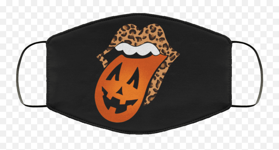 Leopard Licking Lips And Pumpkin Tongue Happy Halloween Face Mask - Washable Fashion Reusable Face Mask Emoji,Pumpkin Face Png