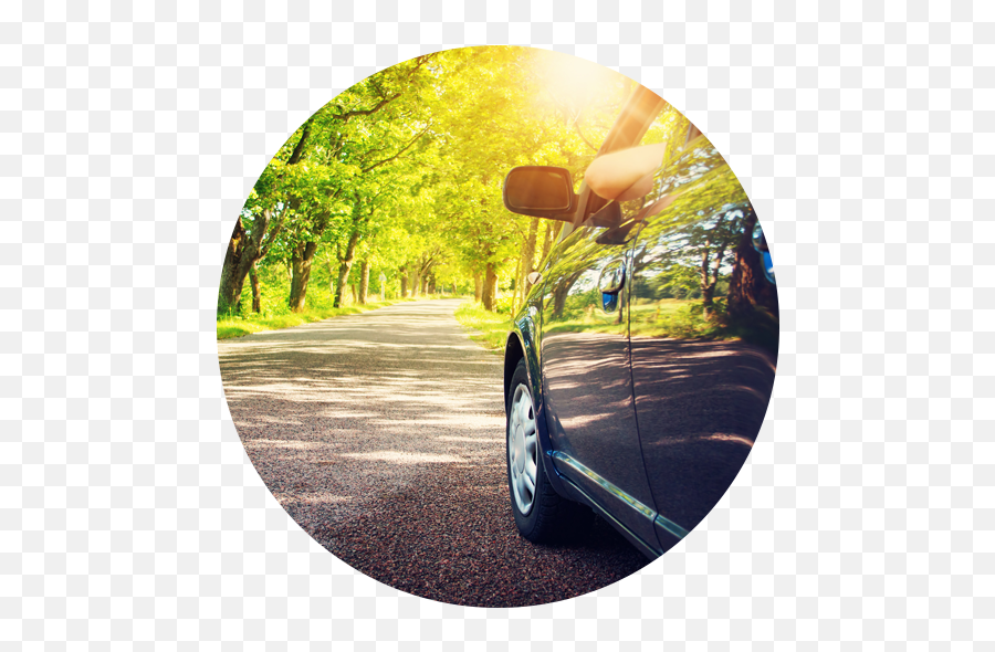 Download Car Driving Down Tree Lined Road Roundel - Car Png Emoji,Car Driving Png