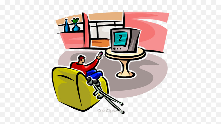 Man Watching Tv With Crutches Royalty - Output Device Emoji,Watching Tv Clipart