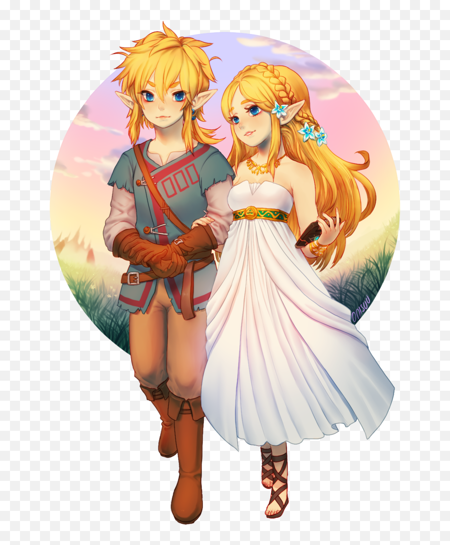 Download Link U0026 Zelda - Fanart Breath Of The Wild Princess Link Et Zelda Fan Art Emoji,Zelda Png