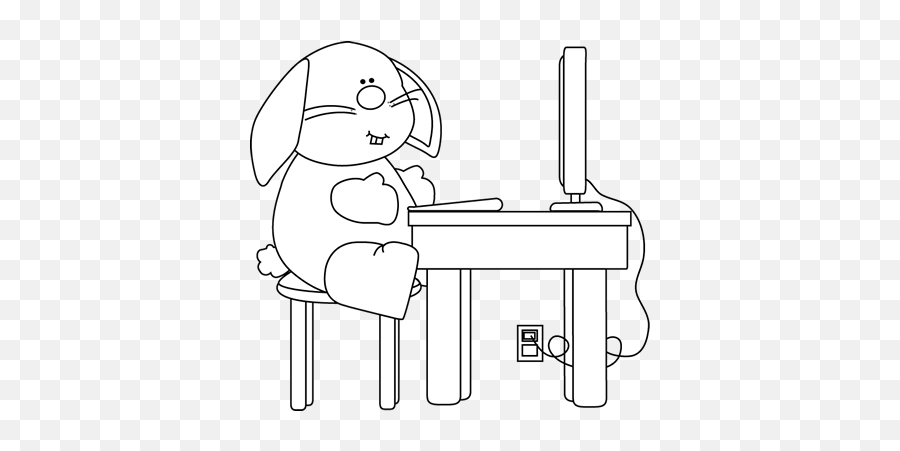 White Bunny Using A Computer Clip Art - My Cute Graphics Computer Black And White Emoji,Computer Clipart Black And White