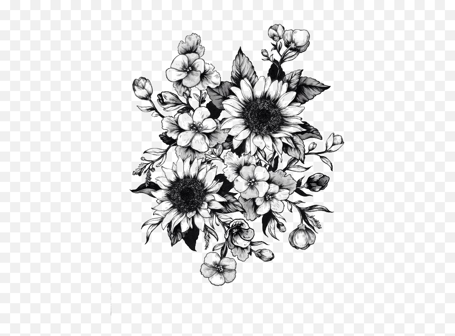 Tattoo Sketch Flower Drawing Sunflower Png Free Photo U2013 Free - Black And White Sunflower Bouquet Tattoo Emoji,Sunflower Png
