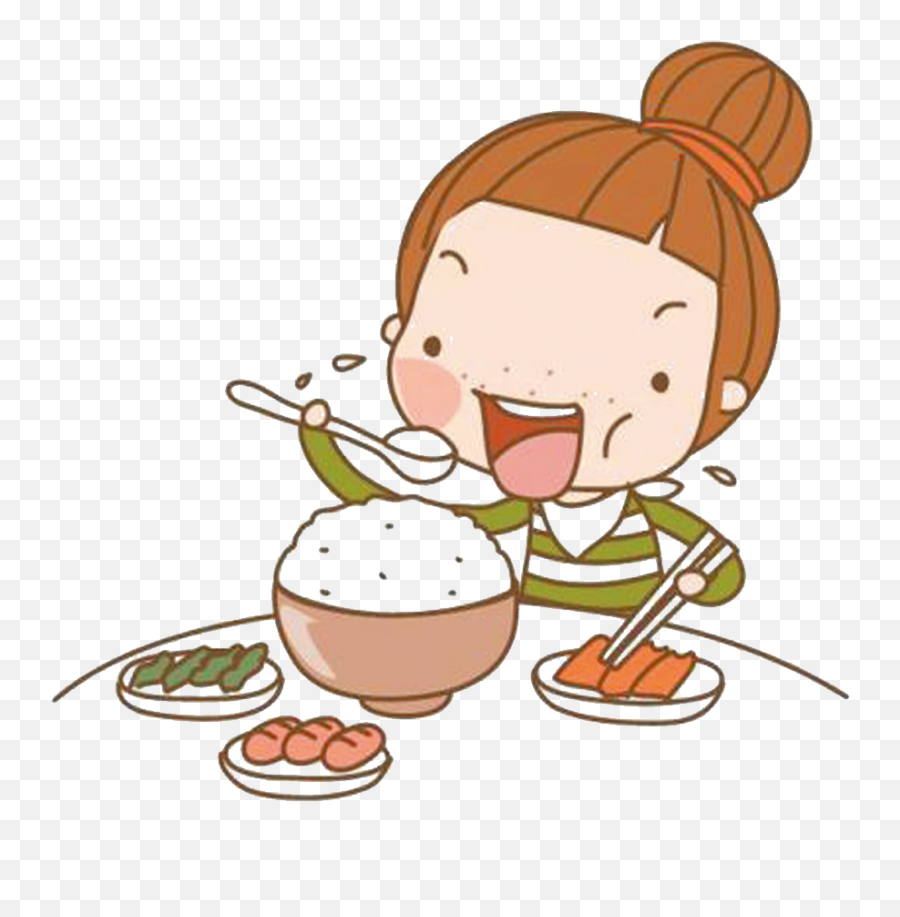 Eating Cartoon Girl Clipart - Full Size Clipart 3520178 Eating Rice Clipart Gif Emoji,Eating Clipart