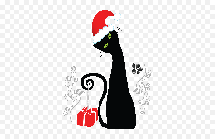 Chatnoel5 - Cartoon Black Cat Christmas 371x500 Png Emoji,Christmas Cat Clipart