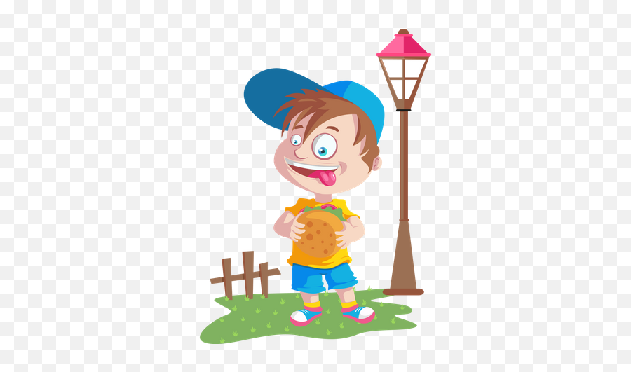 Best Premium Boy Eating Burger In Park Illustration Download Emoji,Kid Eating Clipart