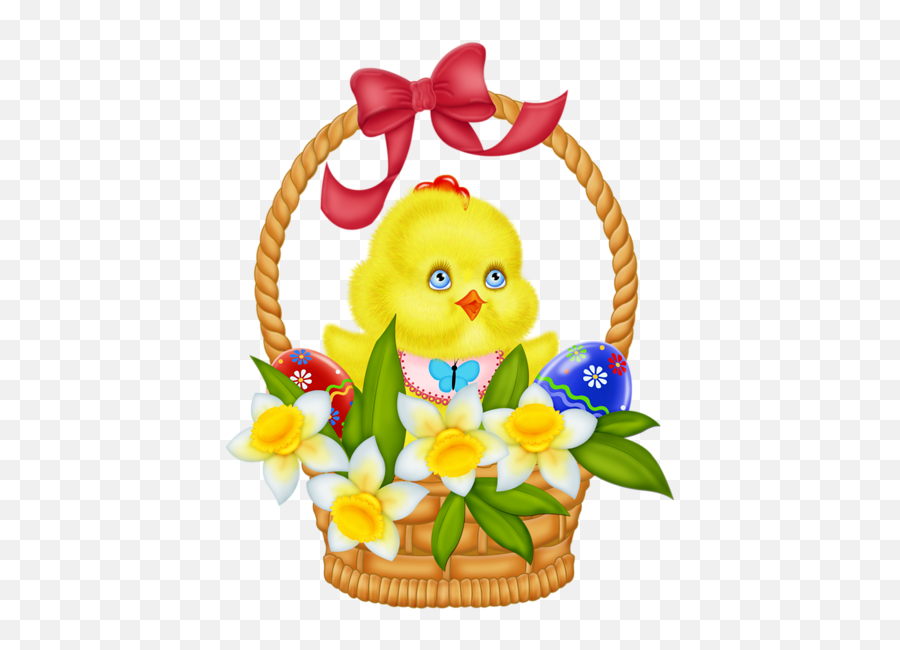 Easter Basket With Eggs Chicken And Daffodils Png Picture - Clip Art Easter Baskets Emoji,Easter Basket Clipart