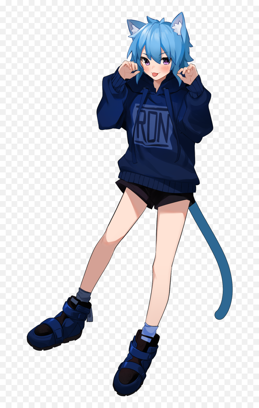 Cat Girl Blue Hair Purple Eyes Tongue Out Blush Anime - Fictional Character Emoji,Anime Blush Png
