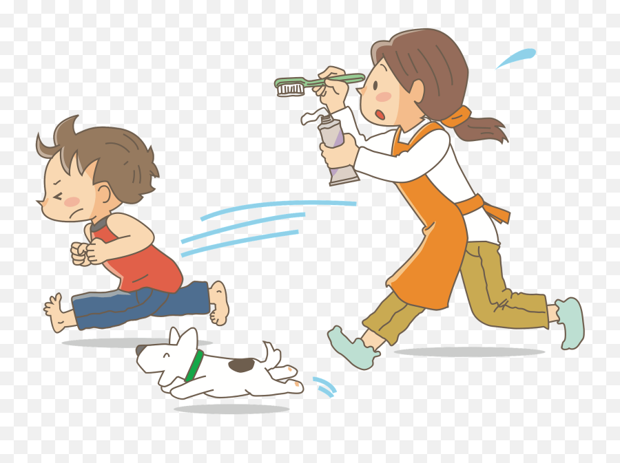 Mum Chasing A Boy To Brush His Teeth Clipart Free Download - Mother Chase A Boy For Brush Teeth Cartoon Emoji,Teeth Clipart