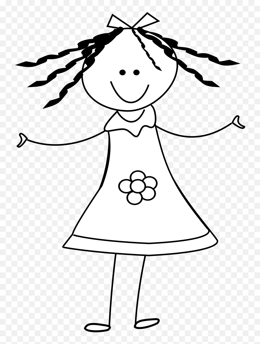 Girl With The Dress Clipart - Black And White Little Girl Clipart Emoji,Dress Clipart
