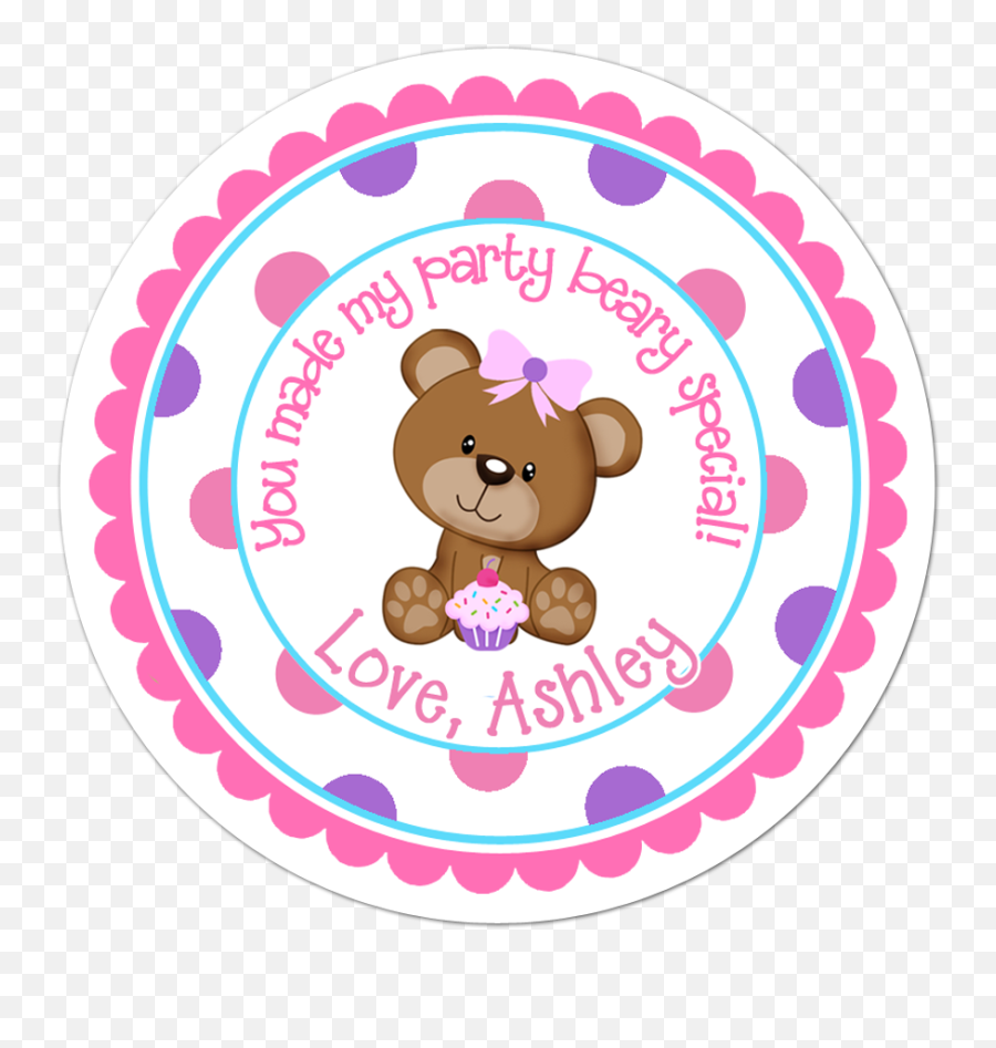 Teddy Bear Polka Dot Border Personalized Birthday Favor Sticker Emoji,Fiesta Border Clipart