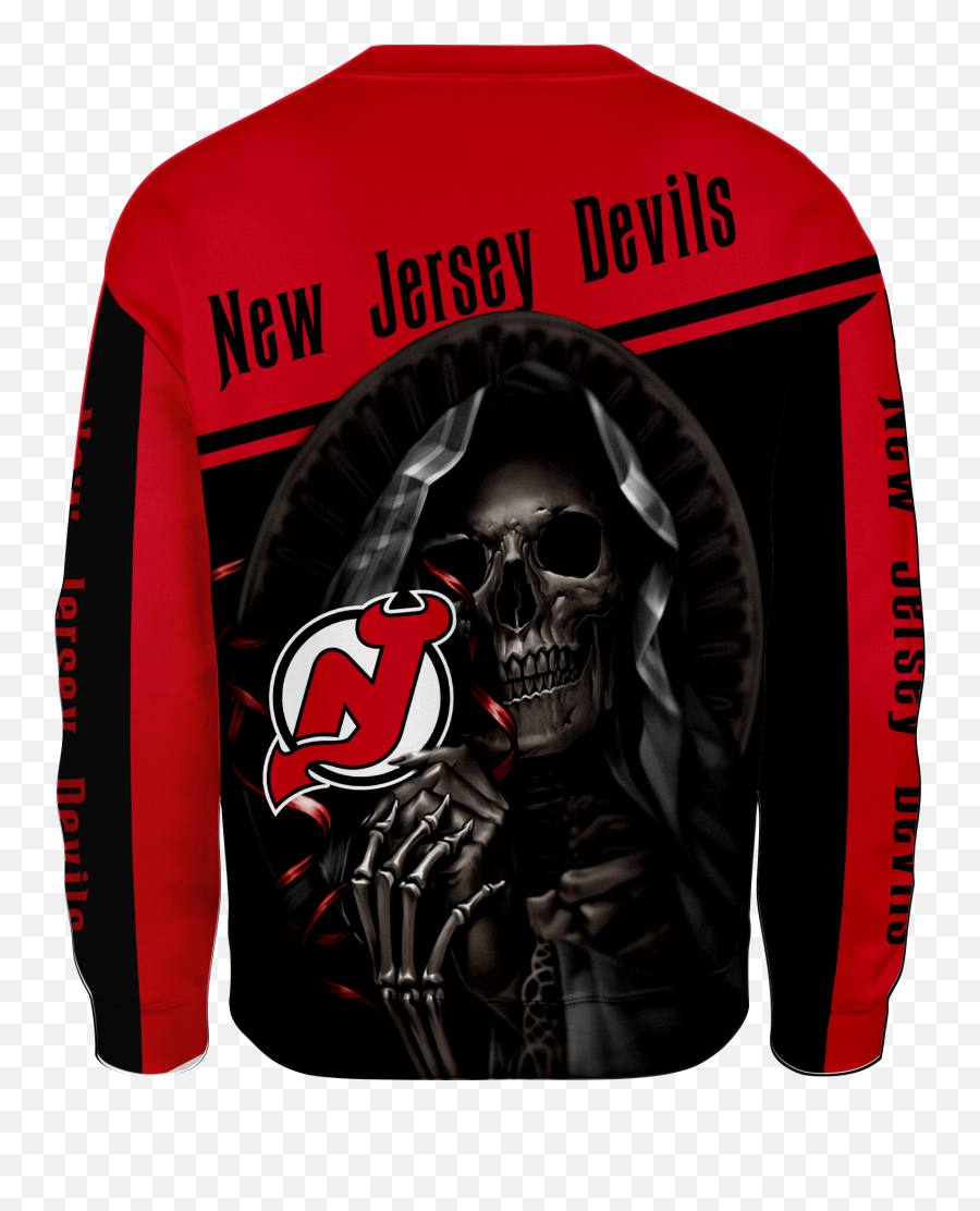 New Jersey Devils Skull New All Over Print V1241 - Trendy Long Sleeve Emoji,New Jersey Devils Logo