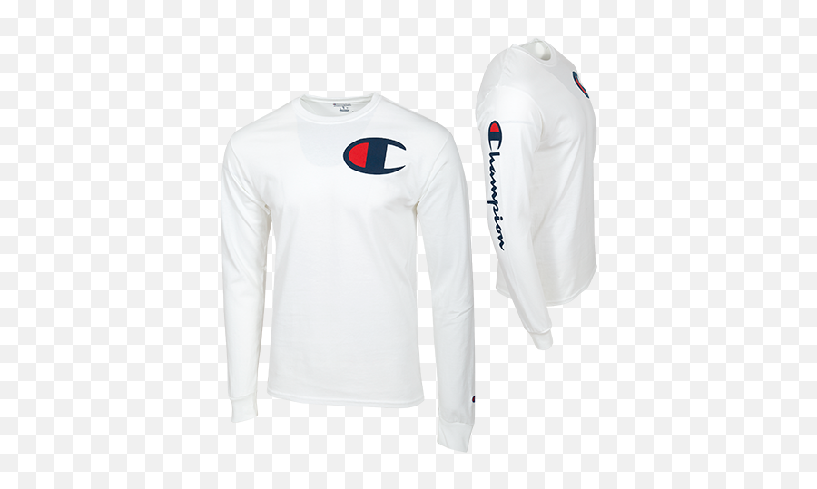 Champion Long Sleeve Tee S White - Champion Long Sleeve Tshirt White Emoji,Champion Logo