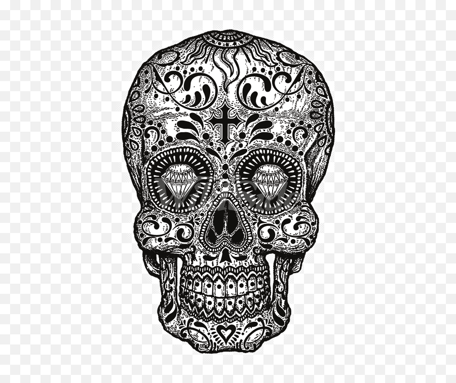 Skull Emoji Png - Sugar Skull Diamonds Youth Trippy Black Detailed Black And White Sugar Skull,Skull Emoji Png