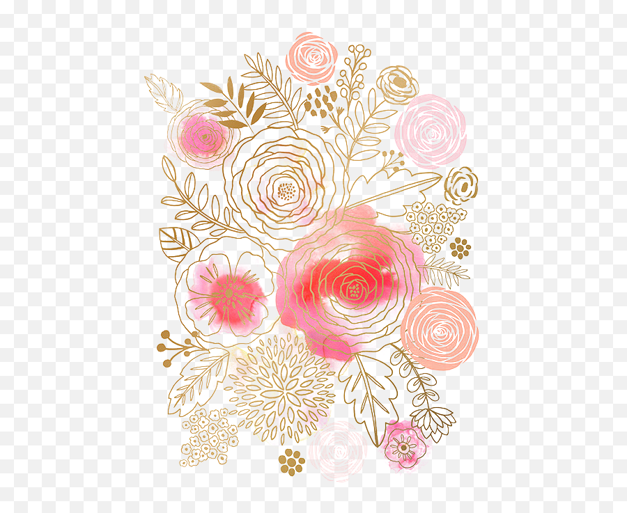 Flower Watercolor Painting Floral Design Pink Watercolor - Pink Red Gold Flowers Watercolor Emoji,Pink Watercolor Png