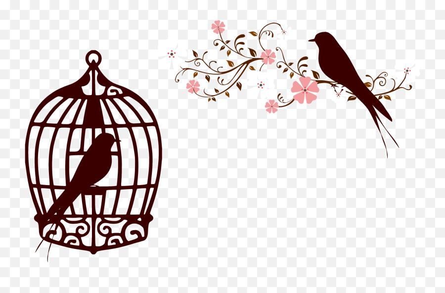 Download Clipart Floral Birds - Caged Bird Background Emoji,Flower Silhouette Png
