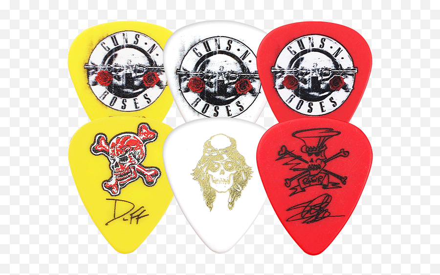 6 Pieces Lot Dunlop Gnr001 Guns N Roses Signatured Tortex Guitar Picks 6 - Picks In 1 Pack Collectoru0027s Item Solid Emoji,Guns N Roses Logo