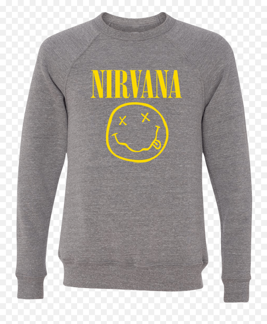 Smiley Tri - Blend Crewneck Sweater Nirvana Smiley Emoji,Nirvana Logo