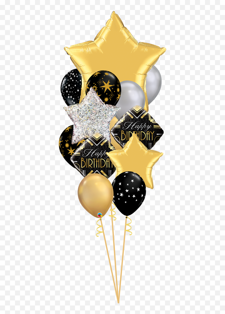 Elegant Birthday Balloon Bouquet - Black Silver Gold Emoji,Black Balloons Png