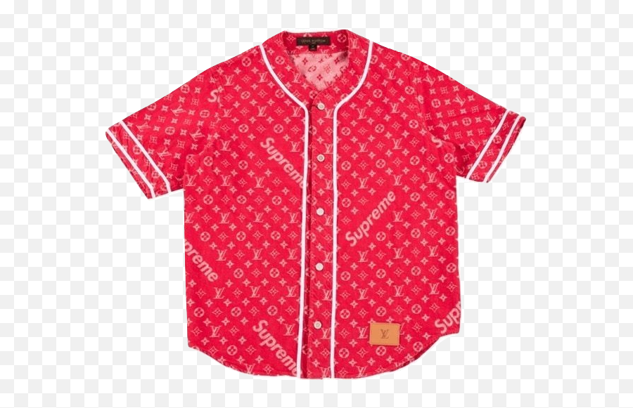 Supreme X Louis Vuitton Jacquard Denim Baseball Jersey - Red Emoji,Louis Vitton Logo