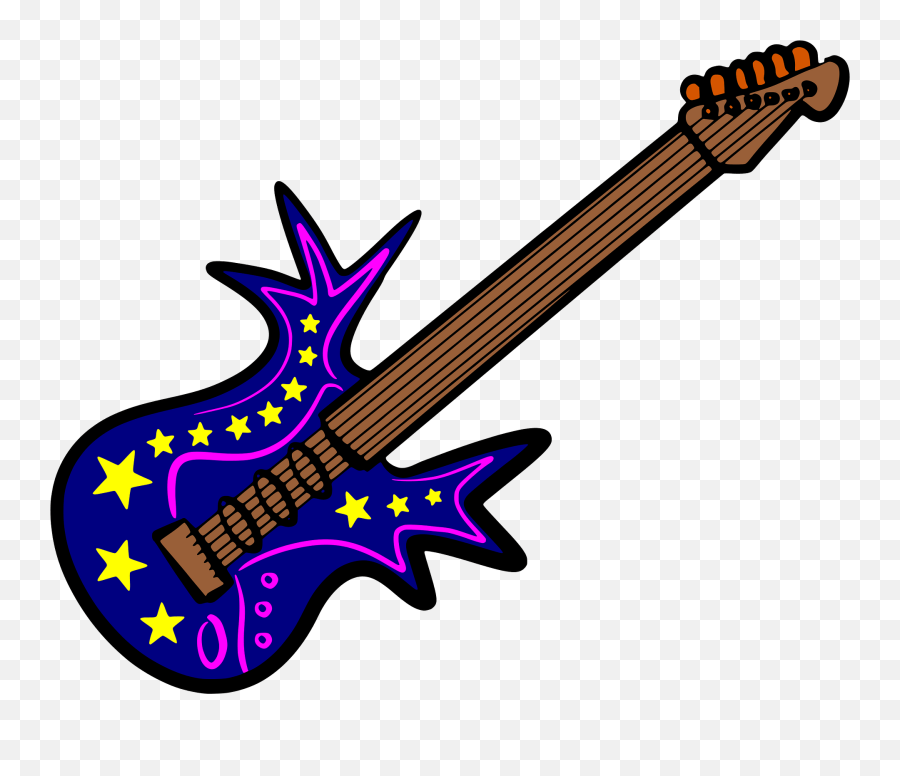 Electric Guitar With Star Decorations - Colour Music Instruments Drawing Emoji,Electric Guitar Clipart