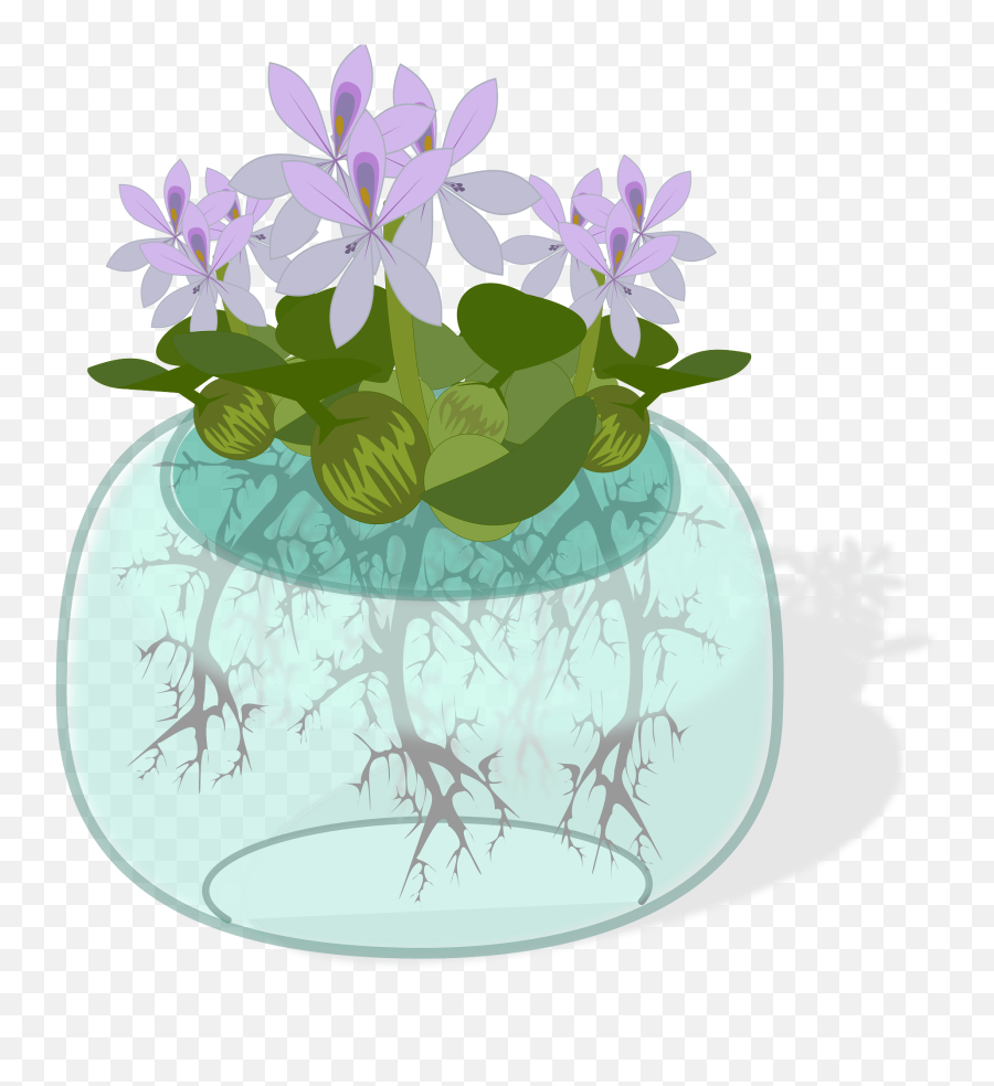 Purple Water Hyacinth Flowers In A Glass Clipart Free - Plant In Water Clipart Emoji,Glass Of Water Clipart