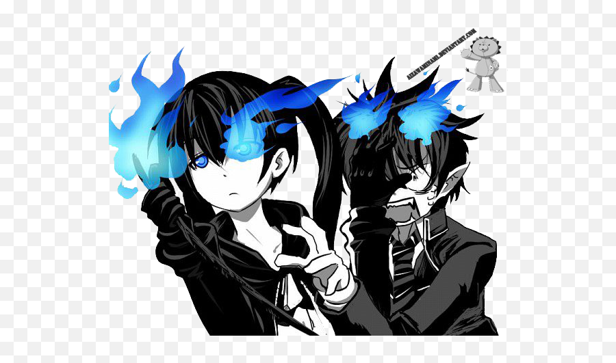 Two Characters With Blue Flames But At Least It Isnu0027t Sans - Black Rock Shooter Blue Exorcist Emoji,Blue Flames Png